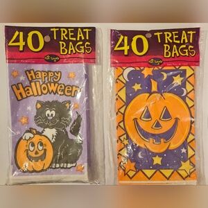 Vintage Halloween 1995 Trick Or Treat Goodie Bags Lot 2 Sets Of 40 Cat Pumpkin